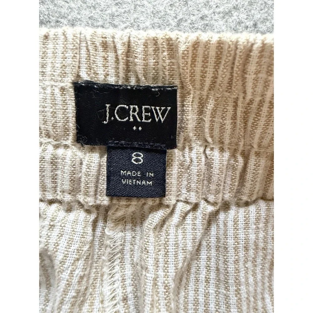 J. Crew Women's Linen Blend Pants Pockets Beach Beige & White Stripes Size 8
